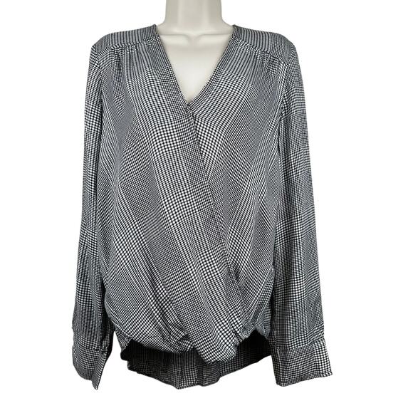 NEW Max Studio Blouse Top Long Sleeve Houndstooth Print Black White Large - Picture 1 of 12